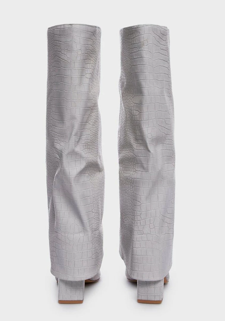 Hot Sale 🥰 Public Desire Grey Zendaya Foldover Croc 🥾 Boots 🥾 Boots & Booties 🔥 3 Public Desire Grey Zendaya Foldover Croc Boots Boots & Booties