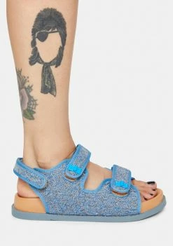Public Desire Aqua Carmen Denim Flat Sandals