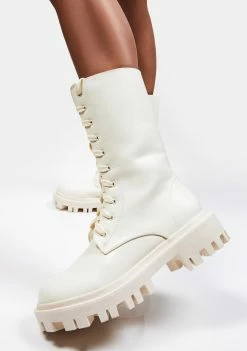 Public Desire Lace-Up Boots Ecru Beau Combat Boots