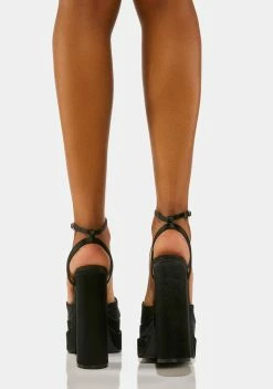 Public Desire Black Satin Moonchild Platform Heels