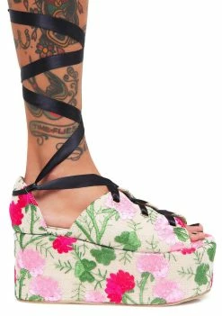 Public Desire Floral Storm Tie Up Flatform Sandals