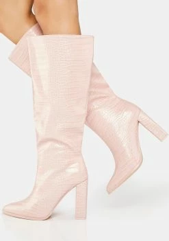 Public Desire Heeled Boots Baby Pink Posie Knee High Boots
