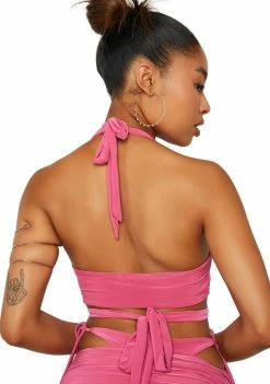 Public Desire Paradise Pink Plunge Strappy Crop Top