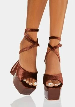 Public Desire Platforms Disco Velvet Lace Up Heels