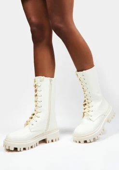 Public Desire Lace-Up Boots Ecru Beau Combat Boots