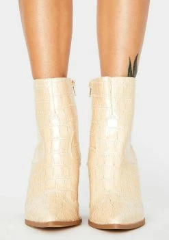 Public Desire Beige Croc Shannon Ankle Boots
