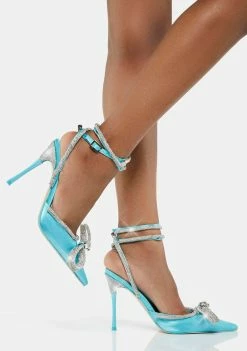Public Desire Blue Midnight Wrap Bow Heels Pointed Toe Heels
