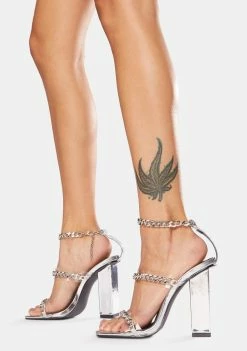 Public Desire Silver Statements Chain Strap Acrylic Heels