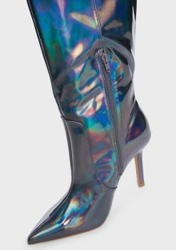 Public Desire Best Believe Holographic Stiletto Knee High Boots