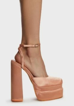 Public Desire Platforms Peach Satin Moonchild Platform Heels