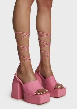Public Desire Pink Orchid Lace-Up Platform Heels