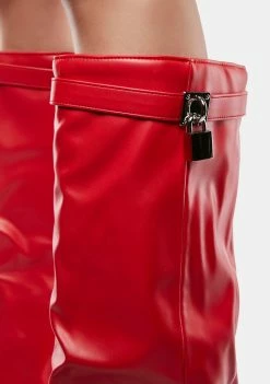 Public Desire Heeled Boots Echo Red Knee High Boots