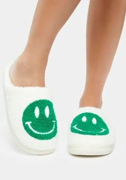 Public Desire Green Smile Fuzzy Slippers