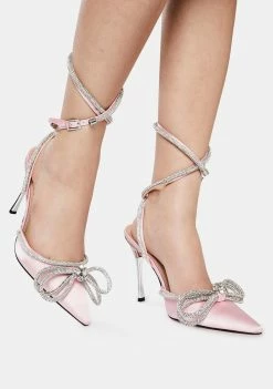 Public Desire Pointed Toe Heels Pink Midnight Wrap Around Diamante Bow Heels