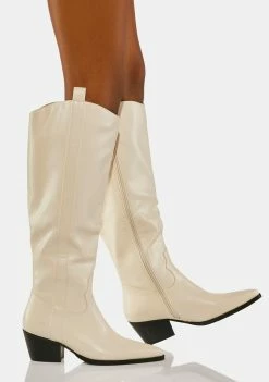 Public Desire Boots & Booties Ecru Texas Knee High Cowboy Boots