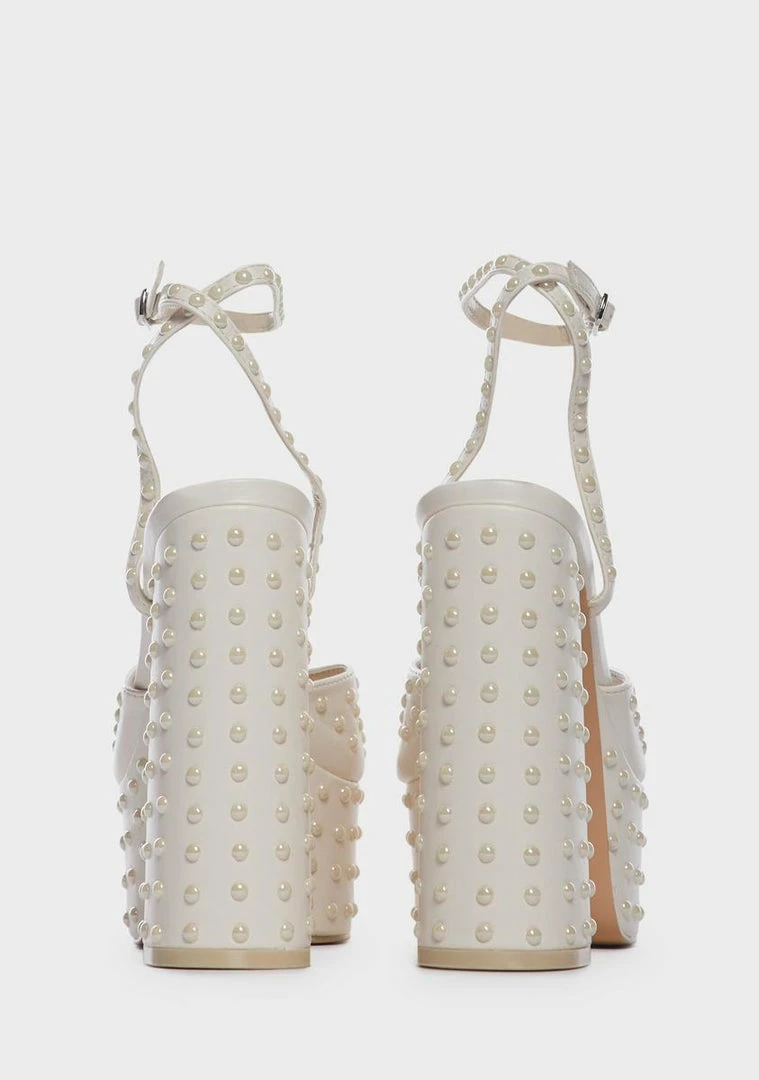 Buy ๐ Public Desire Ecru Mia Satin Pearl Platform ๐ Heels ๐ 5 Public Desire Ecru Mia Satin Pearl Platform Heels