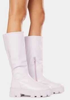 Public Desire Lilac Karma Chunky Sole Knee High Boots