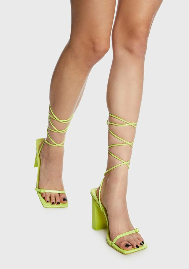 Buy 🎉 Public Desire Lime Cleo Square Toe Strappy 👠 Heels 🔥 3 Public Desire Lime Cleo Square Toe Strappy Heels