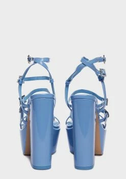Public Desire Blue Flawless Platform Strappy Heeled Sandals