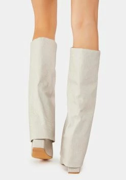 Public Desire Grey Zendaya Croc Pointed Toe Knee High Boots