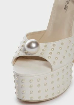 Public Desire Ecru Mia Satin Pearl Platform Heels
