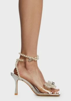 Public Desire Silver Hope Bow Strappy Heels