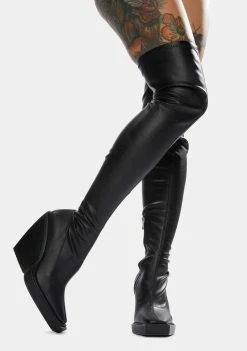 Public Desire Black Nix Thigh High Platform Wedge Boots Boots & Booties