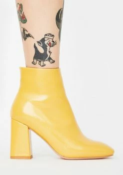 Public Desire Mustard Aimee Patent Ankle Boots Boots & Booties