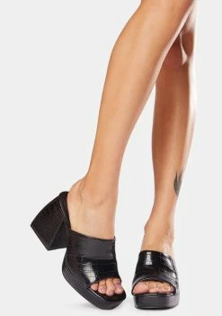 Public Desire Heels Oreo Croc Faux Leather Peep Toe Mules