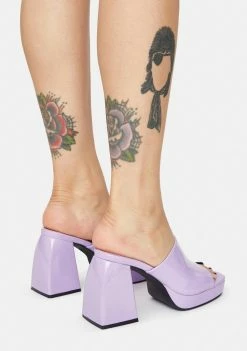 Outlet 😉 Public Desire Lilac Patent Oreo Open Toe Mules 👠 Heels 🔔 7 Public Desire Lilac Patent Oreo Open Toe Mules Heels