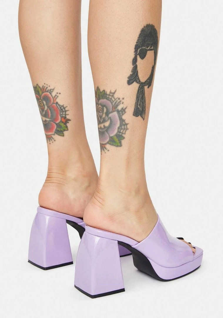 Outlet 😉 Public Desire Lilac Patent Oreo Open Toe Mules 👠 Heels 🔔 4 Public Desire Lilac Patent Oreo Open Toe Mules Heels