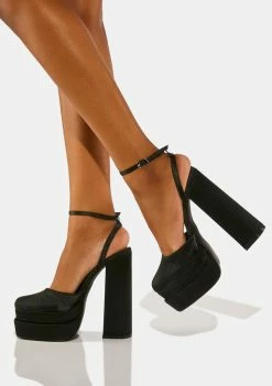 Public Desire Black Satin Moonchild Platform Heels