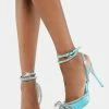 Public Desire Blue Midnight Wrap Bow Heels Pointed Toe Heels