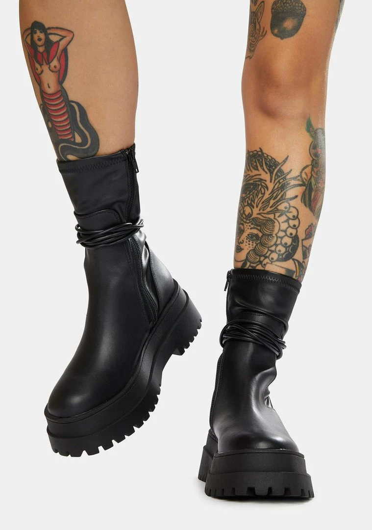 Cheap ๐ฅฐ Public Desire Black Finale Chunky Ankle Wrap ๐ฅพ Boots ๐ 3 Public Desire Black Finale Chunky Ankle Wrap Boots