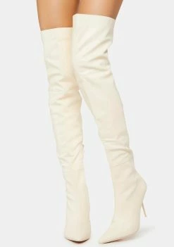Public Desire Tianna PU Pointed Toe Over The Knee Stiletto Boots Heeled Boots