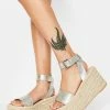 Public Desire Wedges Silver Saffy Espadrille Flatform Sandals