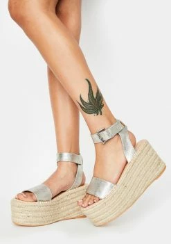 Public Desire Wedges Silver Saffy Espadrille Flatform Sandals