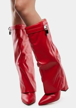 Public Desire Heeled Boots Echo Red Knee High Boots