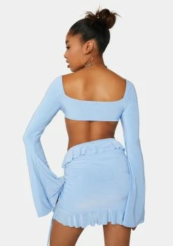 Public Desire Bottoms Crystal Blue Ruffle Ruched Mini Skirt