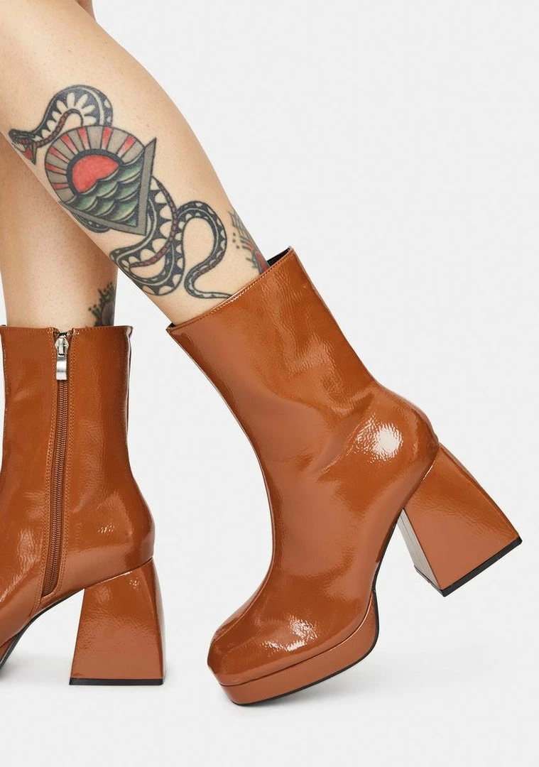 Cheap ๐ Public Desire Tan Patent Imagine Chunky Heel Ankle ๐ฅพ Boots ๐ 3 Public Desire Tan Patent Imagine Chunky Heel Ankle Boots