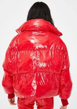 Public Desire Red Oversized Vinyl Puffer Coat Outerwear