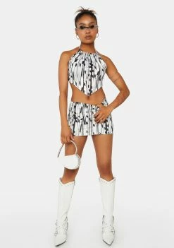 Public Desire Geo Printed Handkerchief Top Crop Halter Top