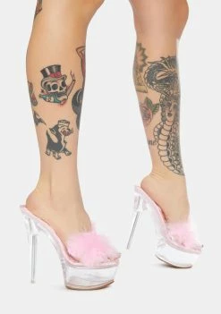 Cheap 🤩 Public Desire Pink Behavior Feather Clear Platform 👠 Heels ⭐ 6 Public Desire Pink Behavior Feather Clear Platform Heels