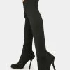 Public Desire Black Bubbles Knitted Knee High Boots