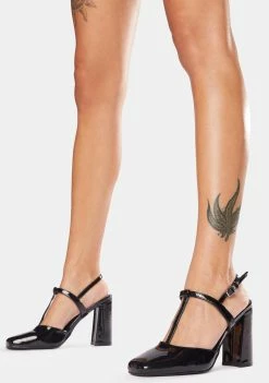 Public Desire Black Patent Romy Strappy Kitten Heels