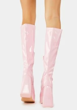 Public Desire Pink Heartbeat Platform Knee High Boots