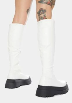 Public Desire White Haunt Knee High Chunky Sole Boots Platforms