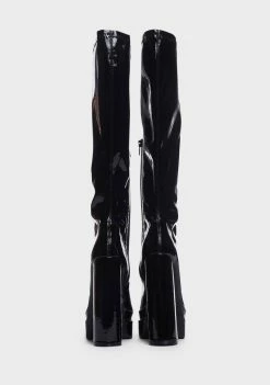 Public Desire Patent End Game Knee High Boots Platform Boots