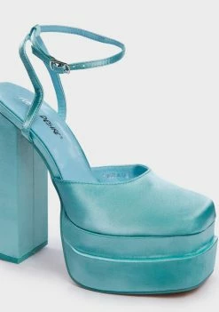 Public Desire Wide Fit Turquoise Satin Moonchild Platform Heels Platforms