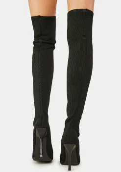 Public Desire Black Bubbles Knitted Knee High Boots